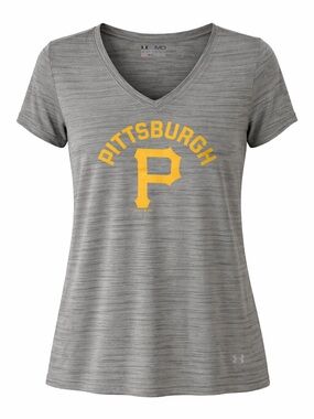 Under Armour Pittsburgh Pirates V-Neck Women's Tee in Gray with Yellow Logo